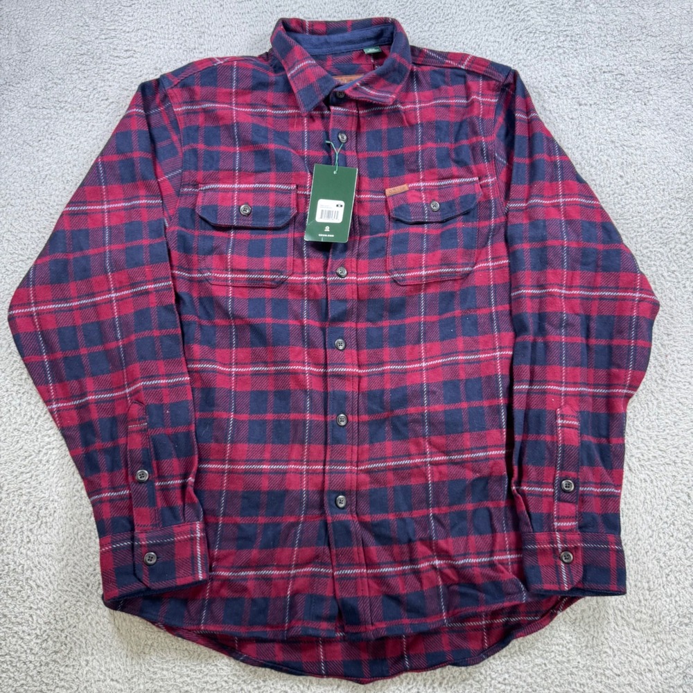 Orvis Mens‎ Sangria Plaid Flannel Button Up Shirt Red Navy Blue Size M NEW